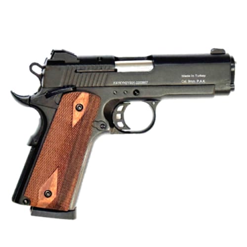Kuzey 911 9mm P.A.K Blank Gun - Black With Walnut Grip