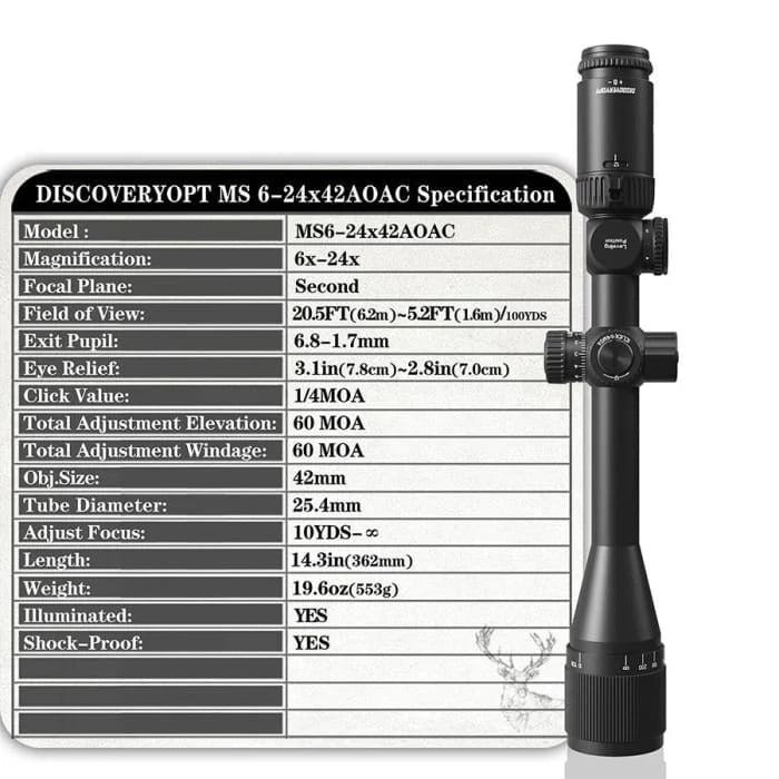 Discovery MS 6-24X42 AOAC Second focal plane scope (SFP)
