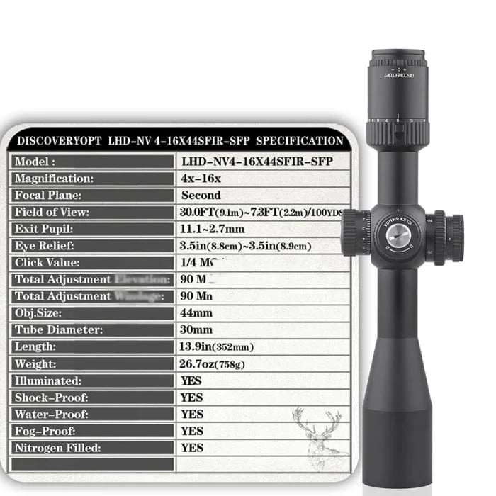 Discovery LHD-NV 4-16X44 Second Focal Plane scope SFIR 30mm tube (SFP)