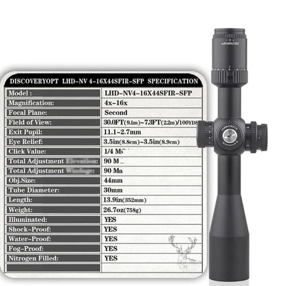 Discovery LHD-NV 4-16X44 Second Focal Plane scope SFIR 30mm tube (SFP)