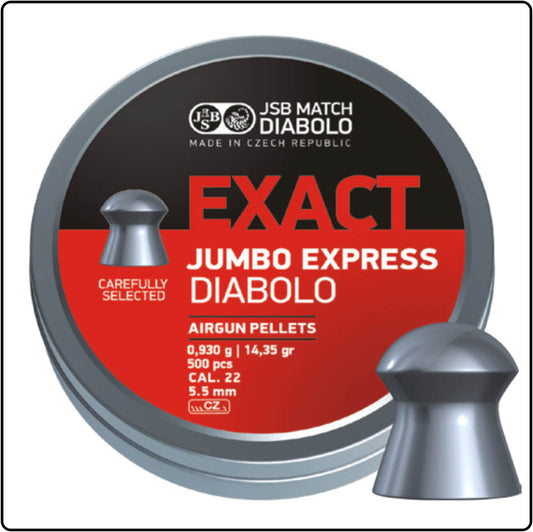 JSB Diabolo Jumbo Exact Express .22, 500 per Tin, 14.35 Grain