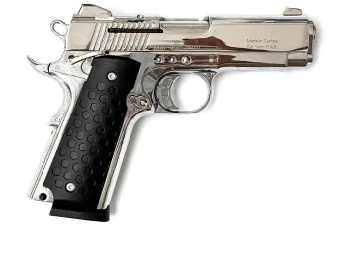 Kuzey 911W SXW 9mm P.A.K Blank Gun - Silver/Black Grip/Silver Trim