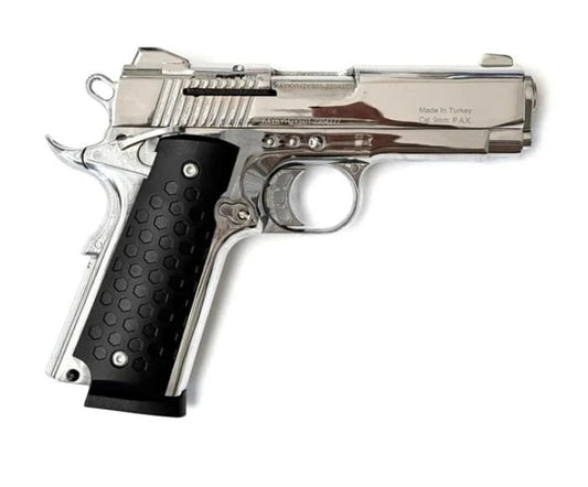 Kuzey 911SX 9mm P.A.K Blank Gun - Silver with Black Grip And Trimming